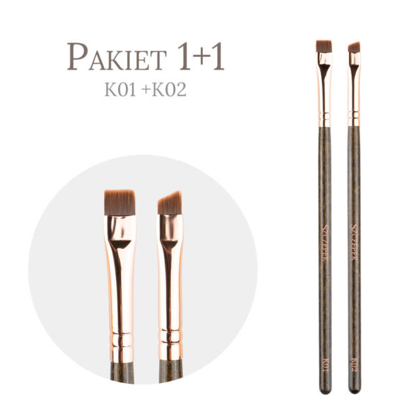Pakiet - Pędzel prosty do stylizacji brwi | Szczepek K01 + Pędzel skośny do stylizacji brwi | Szczepek K02